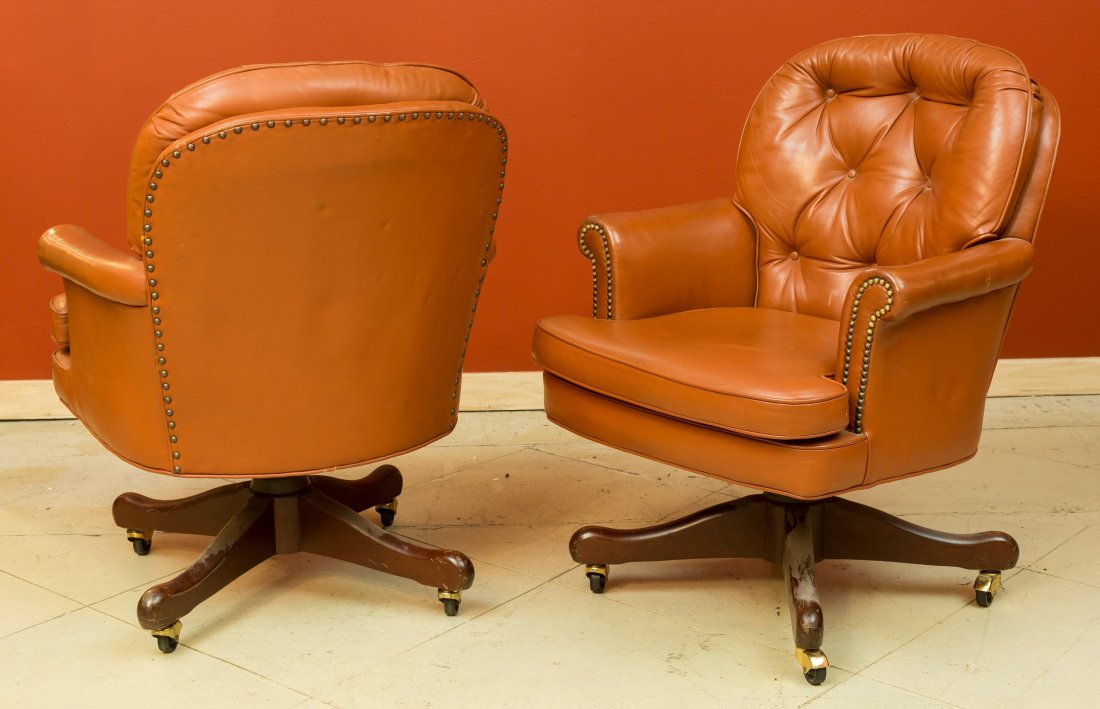 A Pair of Kittinger Leather Executive Chairs, mid-20th: A Pair of Kittinger Leather Executive Chairs, mid-20th century39 h x 28 w x 24 d inches (99.1 x 71.1 x 61.0 cm)
