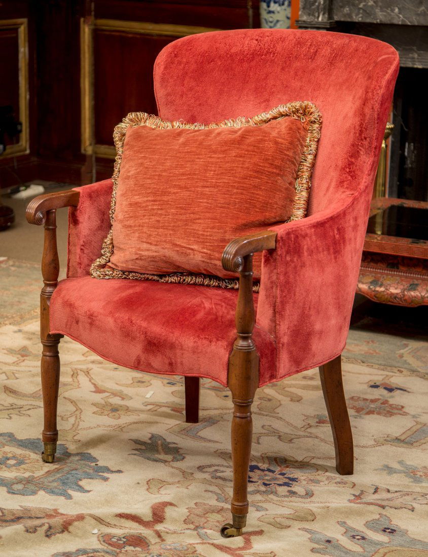 A Kittinger George III-Style Mahogany Upholstered Wingb (1 of 1)
