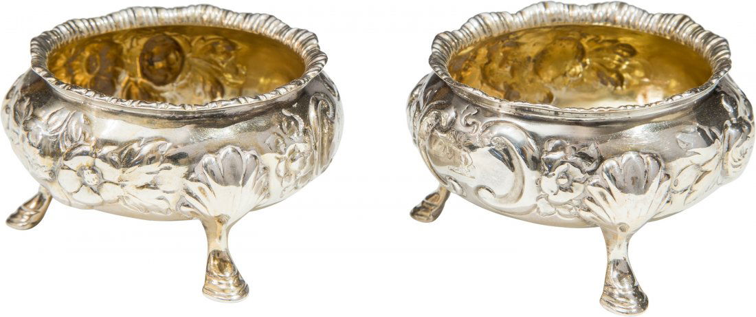 A Pair of Victorian English Partial Gilt Silver Salt Ce (1 of 1)