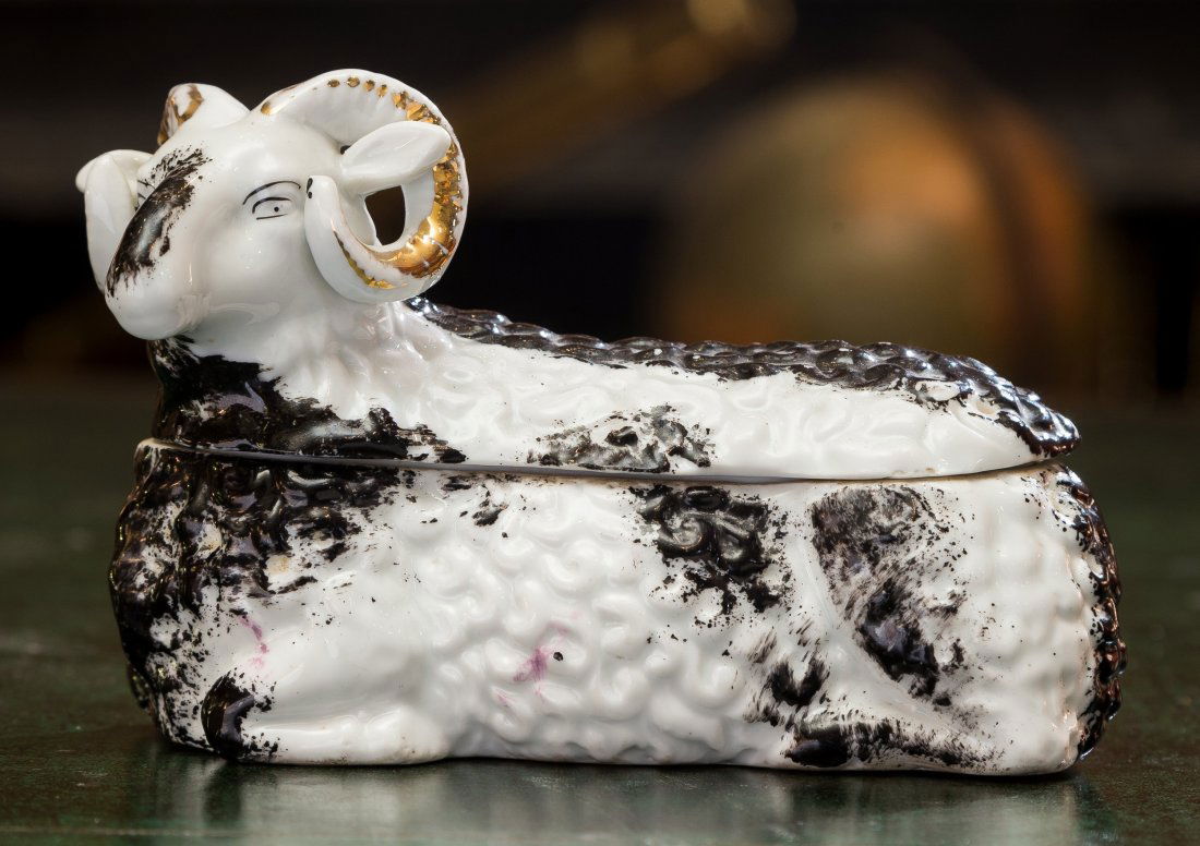 A Russian Porcelain Ram-Form Covered Box, late 19th/ear (1 of 2)