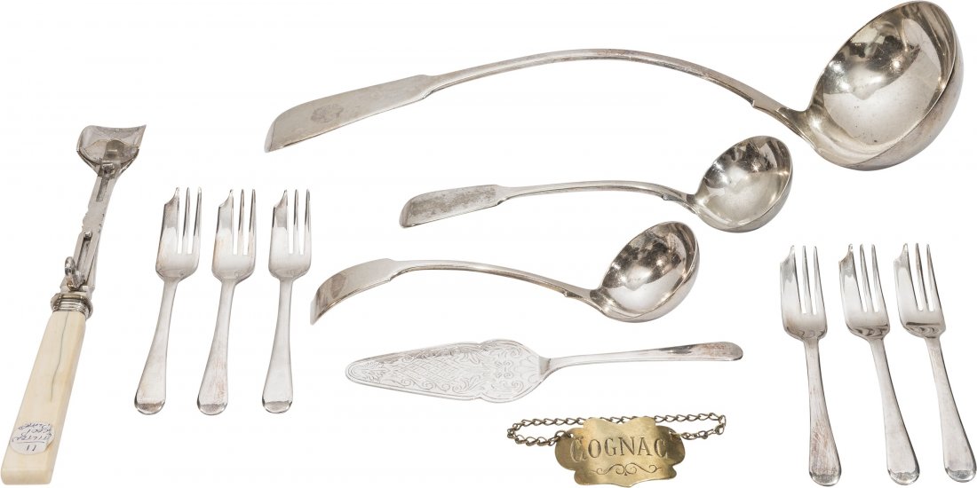Eleven Various Silver-Plated Flatware Pieces with Brass (1 of 2)