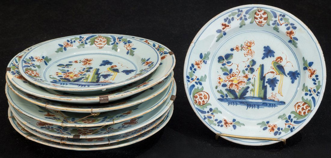 Eight Continental Tin-Glazed Plates, 19th century 9 inc (1 of 1)