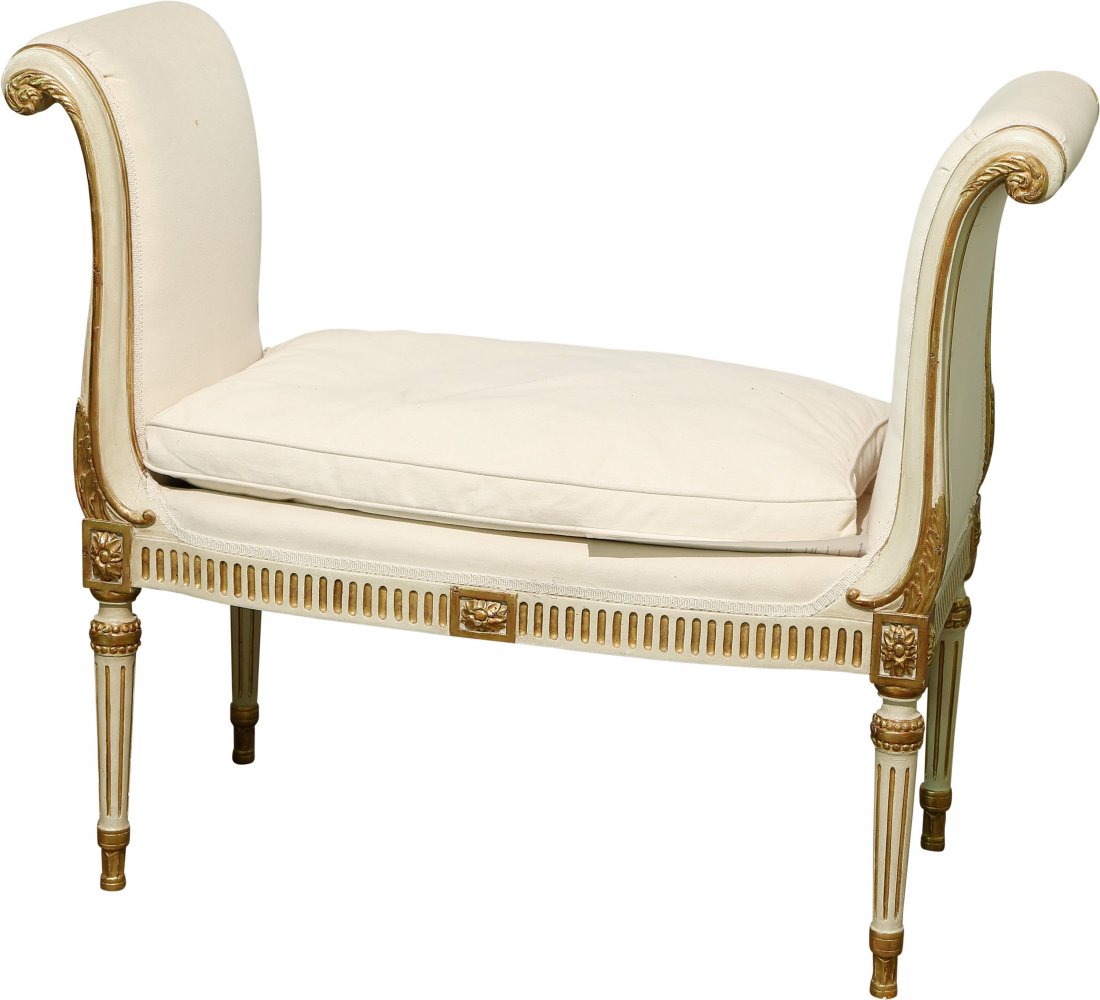 A Louis XVI-Style Painted and Upholstered Settee, mid-l (1 of 1)