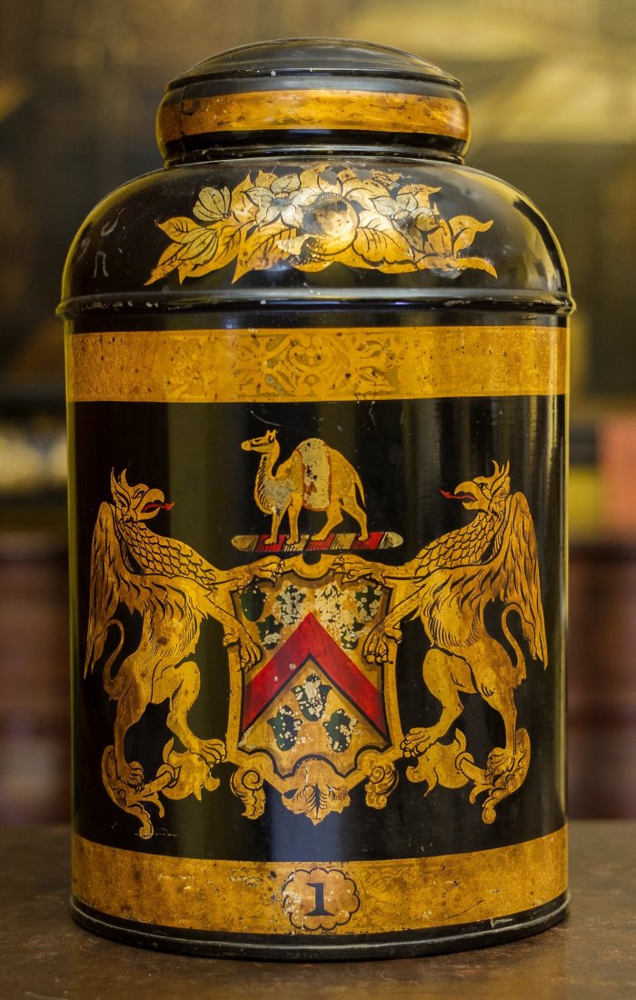 A Large English Tole Painted Tea Canister, early 20th c (1 of 1)