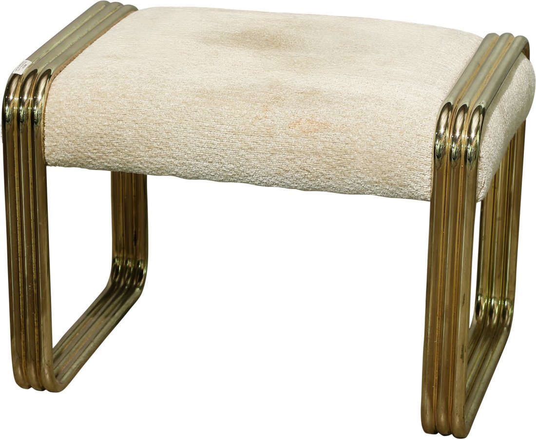 A Modern Gilt Tubular Steel and Upholstered Stool, mid: A Modern Gilt Tubular Steel and Upholstered Stool, mid 20th century 18-1/2 h x 24-1/2 w x 18 d inches (47.0 x 62.2 x 45.7 cm)