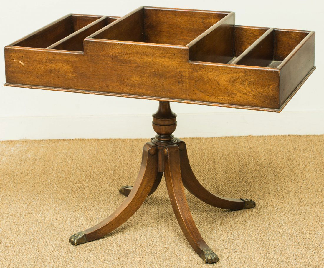 A Duncan Phyfe-Style Mahogany Partitioned Beverage Tabl: A Duncan Phyfe-Style Mahogany Partitioned Beverage Table, 20th century23-1/2 h x 30 w x 17 d inches (59.7 x 76.2 x 43.2 cm)