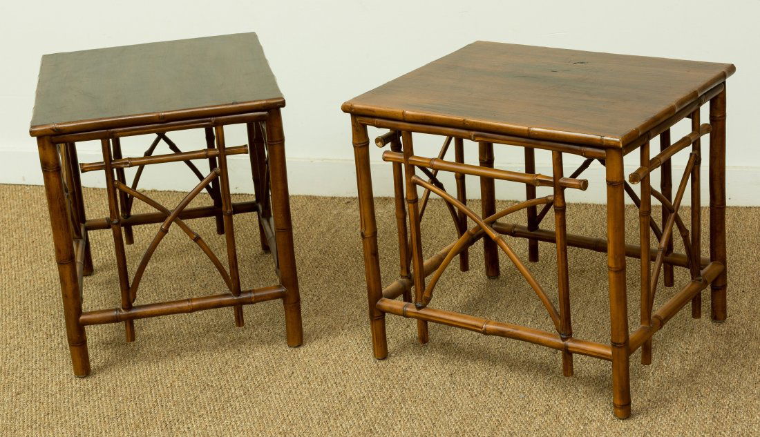 A Pair of Chinese Bamboo and Teak End Tables, 20th cent (1 of 1)