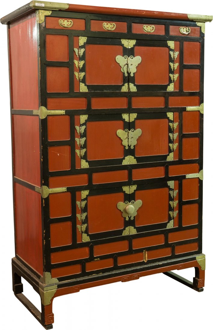 A Japanese Red and Black Lacquer Cabinet with Silvered (1 of 2)