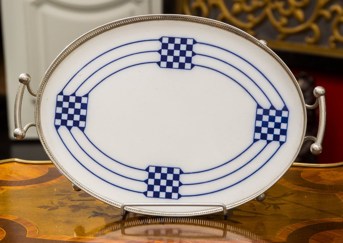 A Continental Porcelain and Silver-Plated Gallery Tray, (1 of 1)