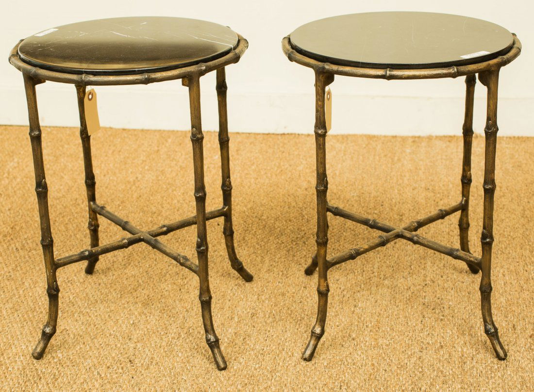 A Pair of Black Marble and Patinated Brass Side Tables, (1 of 1)