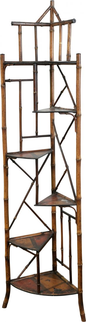 A Chinoiserie Painted Wood and Bamboo Corner Shelf, 20t (1 of 1)