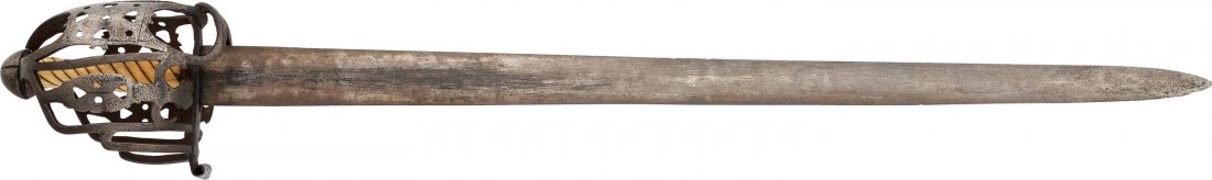 Composite Scottish Baskethilt Broadsword. 30 1/: Composite Scottish Baskethilt Broadsword. 30 1/2-inch unmarked straight replacement b