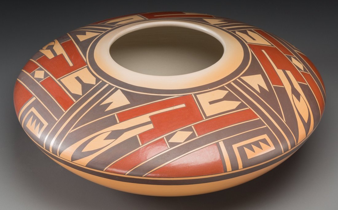 A Hopi Polychrome Jar Steven Lucas c. 2005 clay, pain: A Hopi Polychrome Jar Steven Lucas c. 2005 clay, paint, etched on the base, S. Lucas Provenance: Property from the Collection of Dr. Gerald and Mrs. Laurette Maisel Diameter: 11 ½ inche