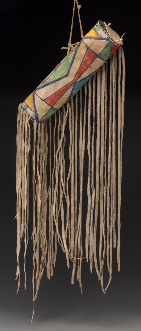 A Plateau Painted Parfleche Bonnet Case c. 1910 rawhi: A Plateau Painted Parfleche Bonnet Case c. 1910 rawhide, pigments, hide Provenance: Property from the Estate of Roy Raley, First President of the Pendleton Roundup Length: 15 ¼ inches