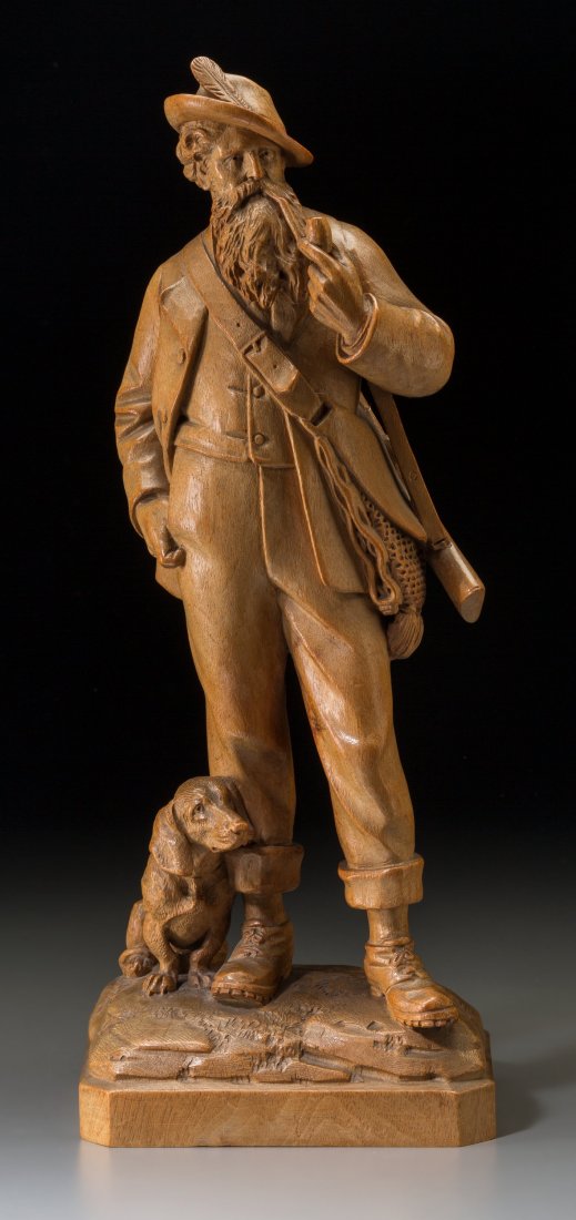 A Tyrolean Carved Boxwood Huntsman and Hound Gro (1 of 2)