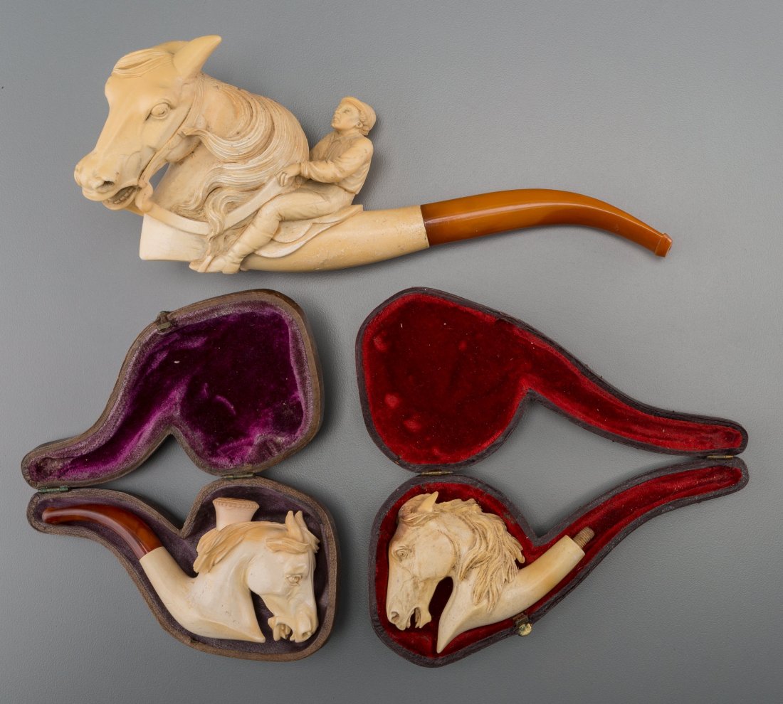 A Group of Three Meerschaum Horse Related Pipes, (1 of 2)