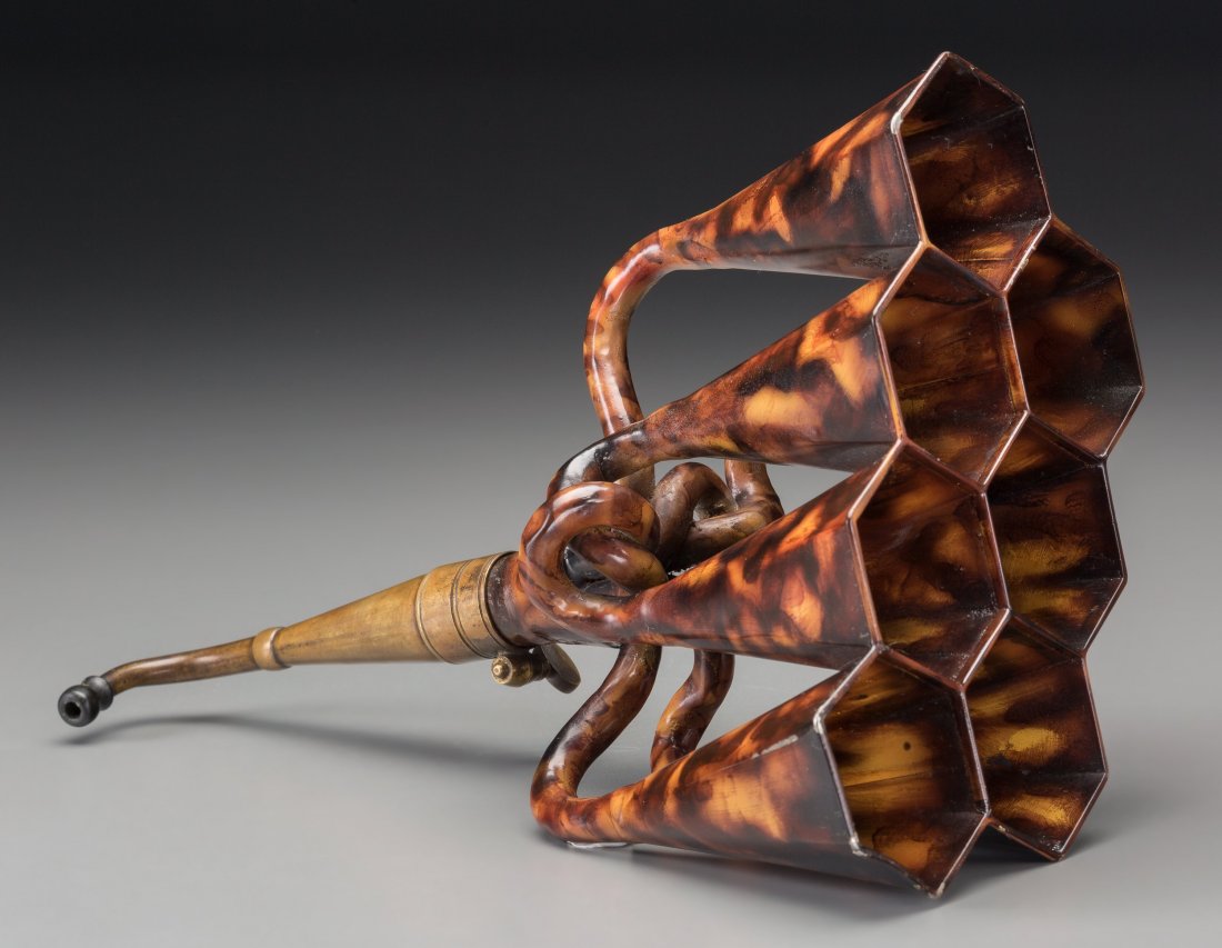 An Unusual English Regency Enameled Metal Ear Tr: An Unusual English Regency Enameled Metal Ear Trumpet, circa 182010-1/2 inches long (