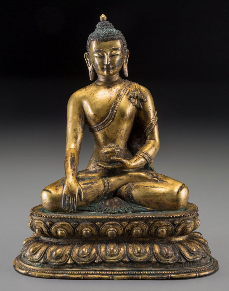 A Chinese Gilt Bronze Shakyamuni Buddha Marks: ( (1 of 3)