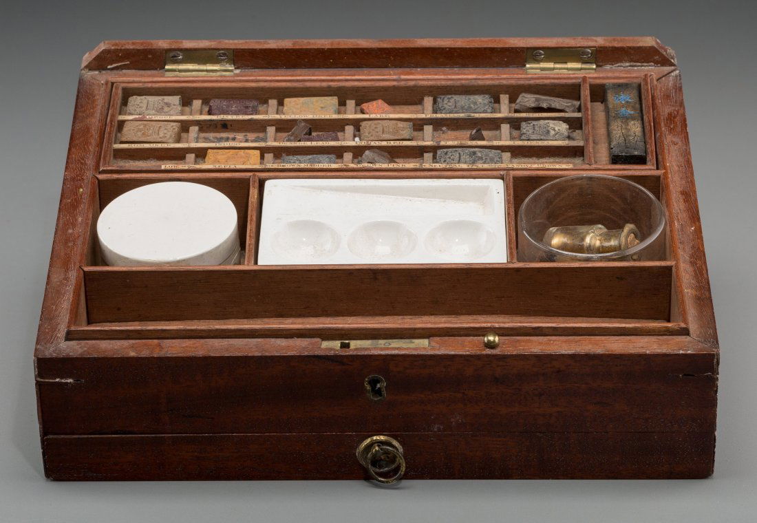 A Roberson & Miller Early Victorian Watercolor P: A Roberson & Miller Early Victorian Watercolor Paint Box, 19th century3-7/8 h x 10-5/8 w x
