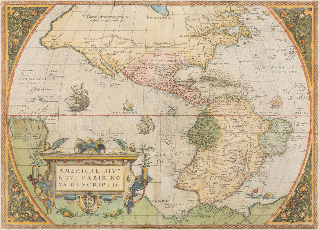 A Framed Engraving with Hand Coloring of a World (1 of 2)