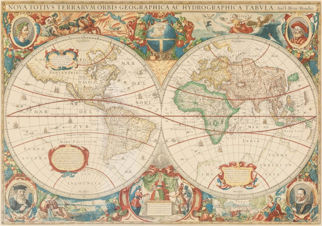 A Framed Color Lithograph of a World Map, After (1 of 2)