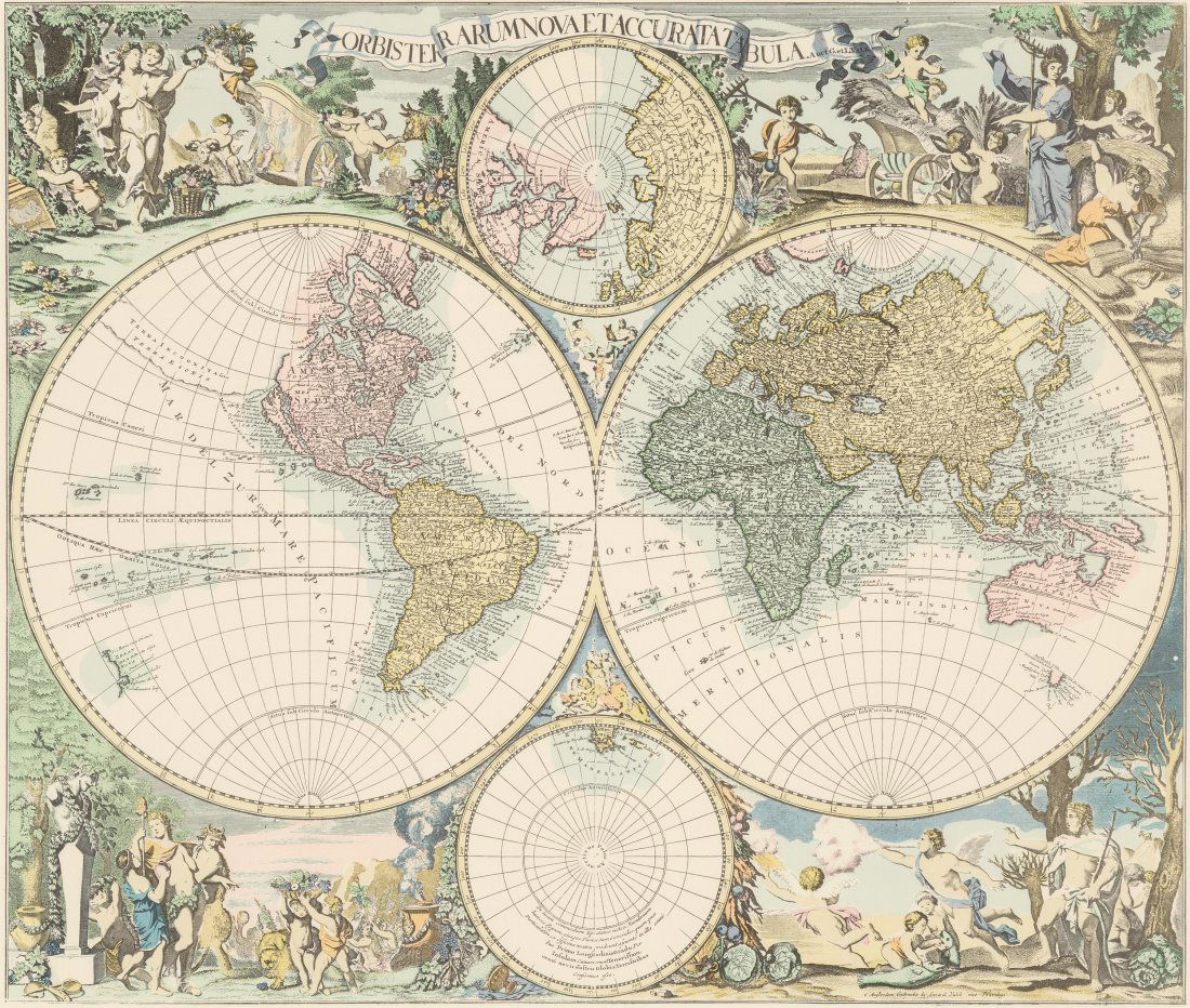 A Group of Three Framed World Maps, 20th Century (1 of 4)