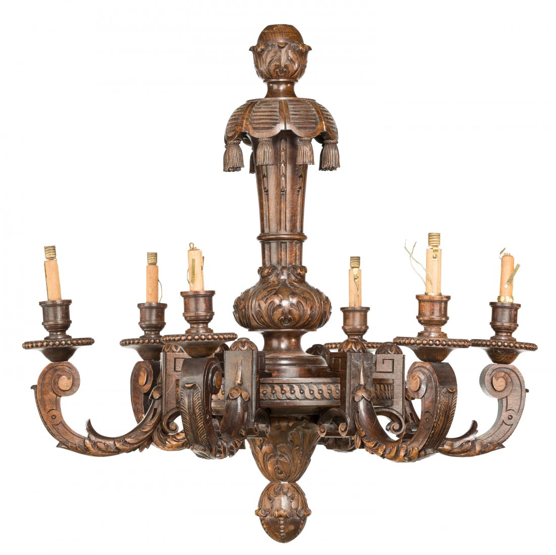A Baroque-Style Carved Wood Six Light Chandelier (1 of 2)