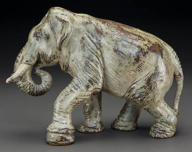 A Large Royal Copenhagen Glazed Stoneware Elepha: A Large Royal Copenhagen Glazed Stoneware Elephant FigureModeled by Karl Larsen.Mid-20
