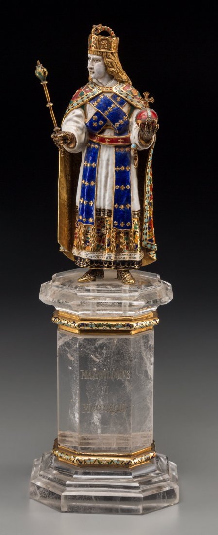 An Enameled and Rock Crystal Figure of Maximilia: An Enameled and Rock Crystal Figure of Maximilian I as Holy Roman Emperor, 20th century 9-3