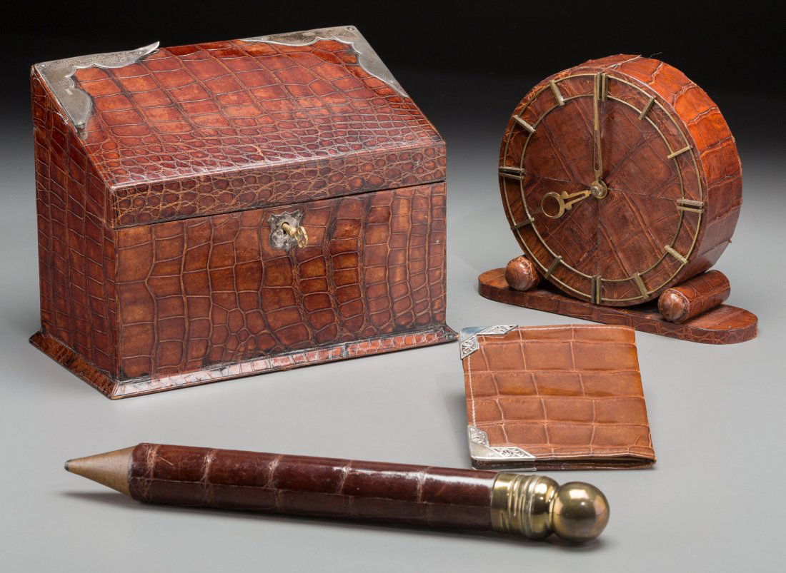 Four Alligator Leather and Silver-Mounted Desk O (1 of 2)