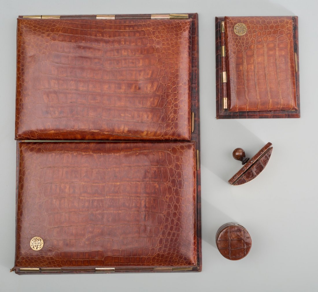 A Four-Piece Alligator Leather Desk Set, late 19 (1 of 2)