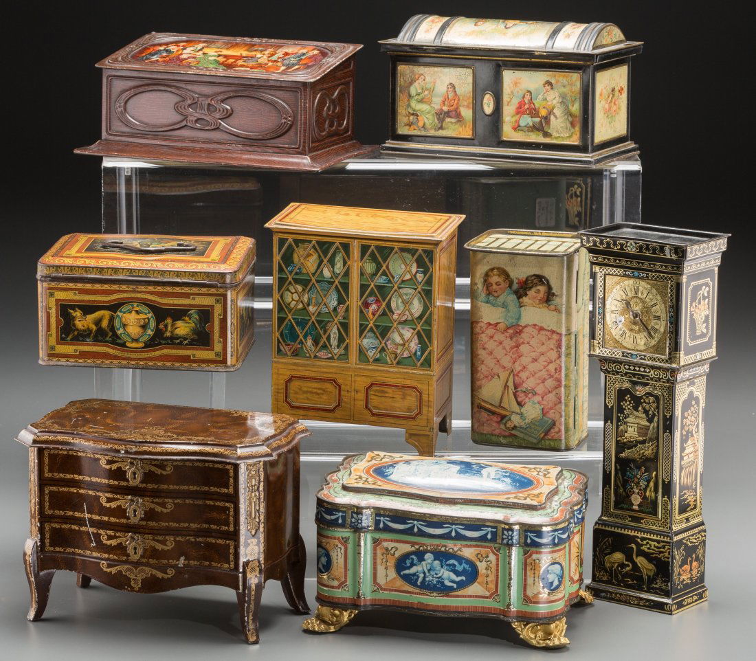 Eight Furniture-Themed Biscuit Tins , early 20th (1 of 2)