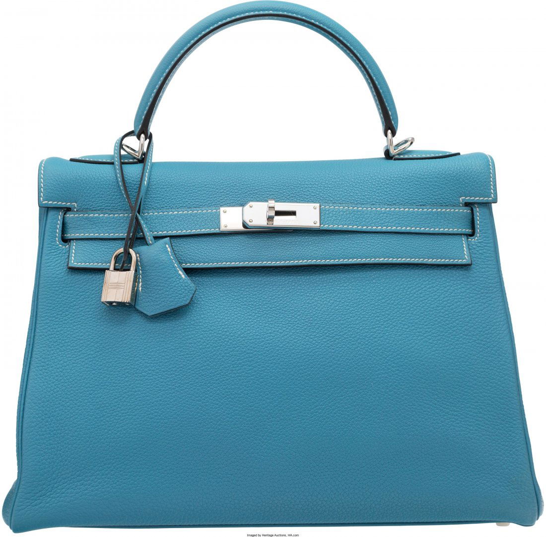 Hermes 32cm Blue Jean Togo Leather Retourne Kell (1 of 5)