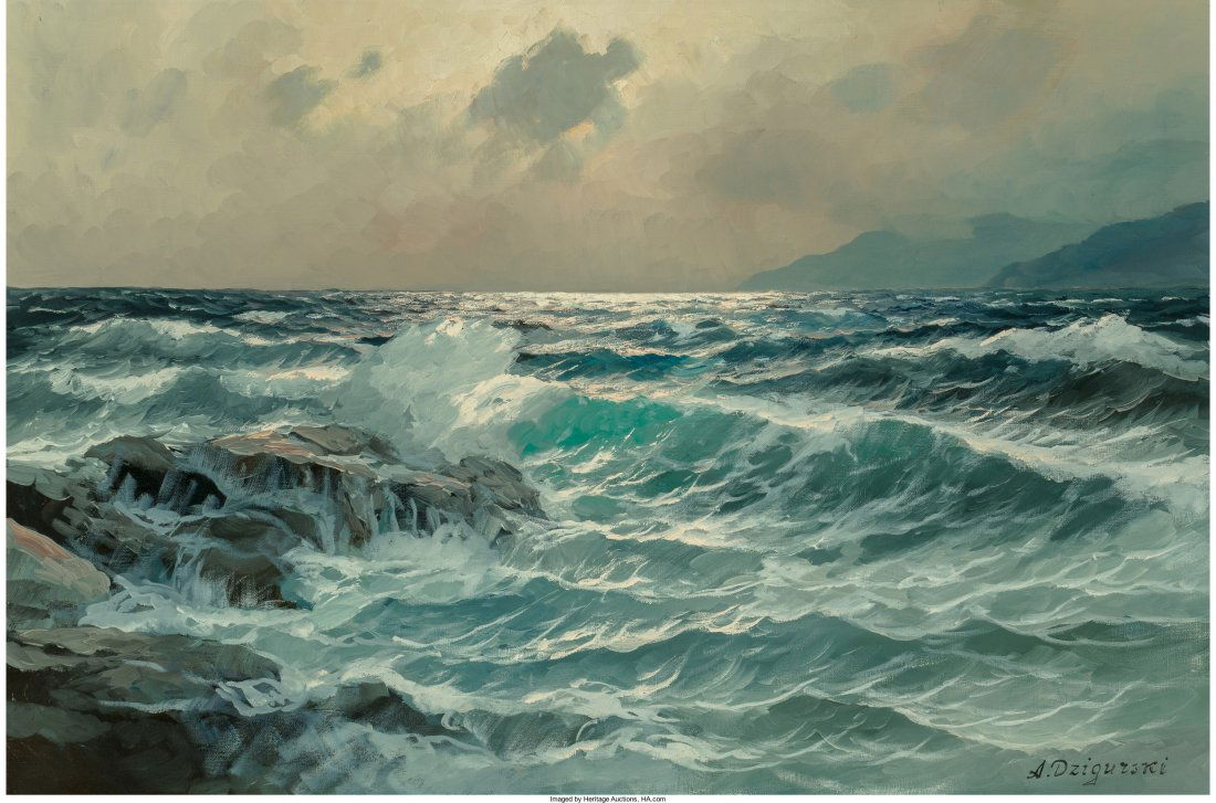 Alexander Dzigurski (Russian/American, 1911-1995: Alexander Dzigurski (Russian/American, 1911-1995)Waves Along the ShoreOil o