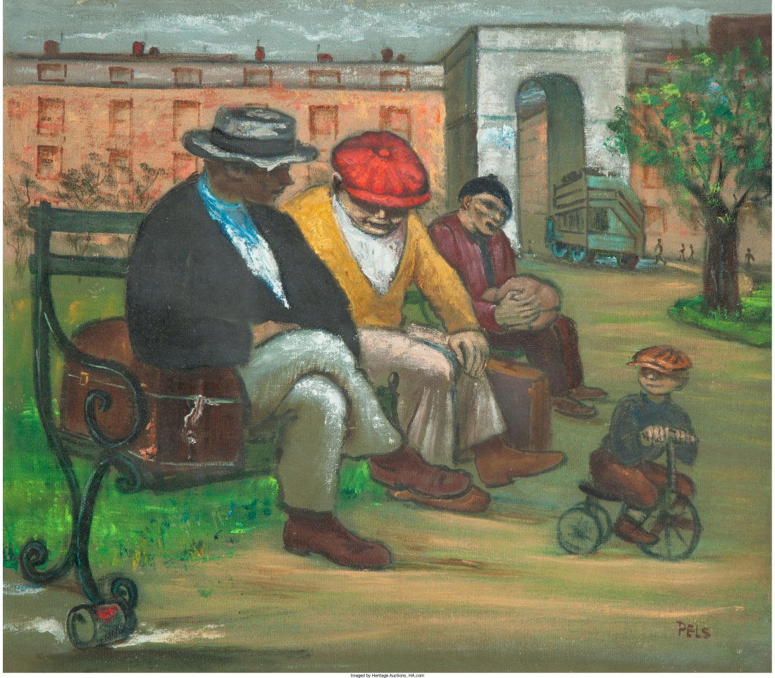 Albert Pels (American, 1910-1998) Parks Scene an: Albert Pels (American, 1910-1998)Parks Scene and Clown (double sided work)O