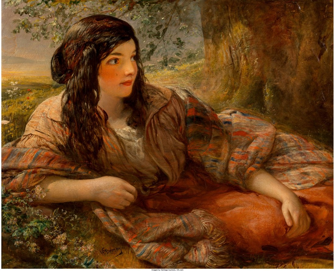 H. Dobson (British, 19th Century) Woman in Repos: H. Dobson (British, 19th Century) Woman in Repose Oil on canvas 16-1/4 x 2