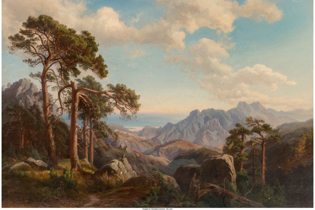 Carl Maria Nicolaus Hummel (German, 1821-1907) M: Carl Maria Nicolaus Hummel (German, 1821-1907)Mountainous LandscapeOil on c
