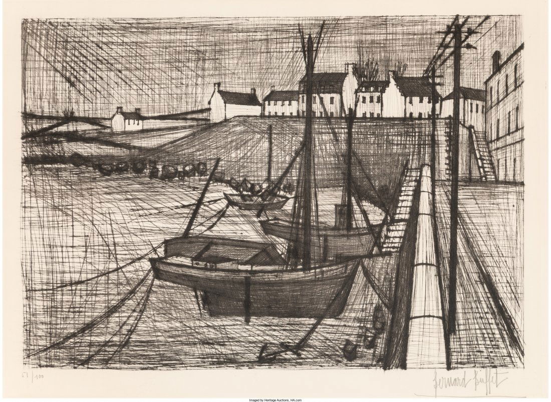 Bernard Buffet (French, 1928-1999) Port Breton D: Bernard Buffet (French, 1928-1999)Port BretonDrypoint18 x 25-3/4 inches