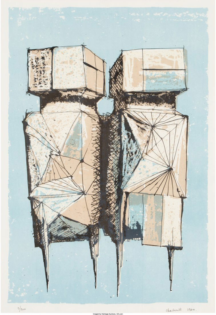 Lynn Chadwick (British, 1914-2003) Die WÃ¤chter,: Lynn Chadwick (British, 1914-2003)Die WÃ¤chter, 1960Lithograph in colors15 x 10