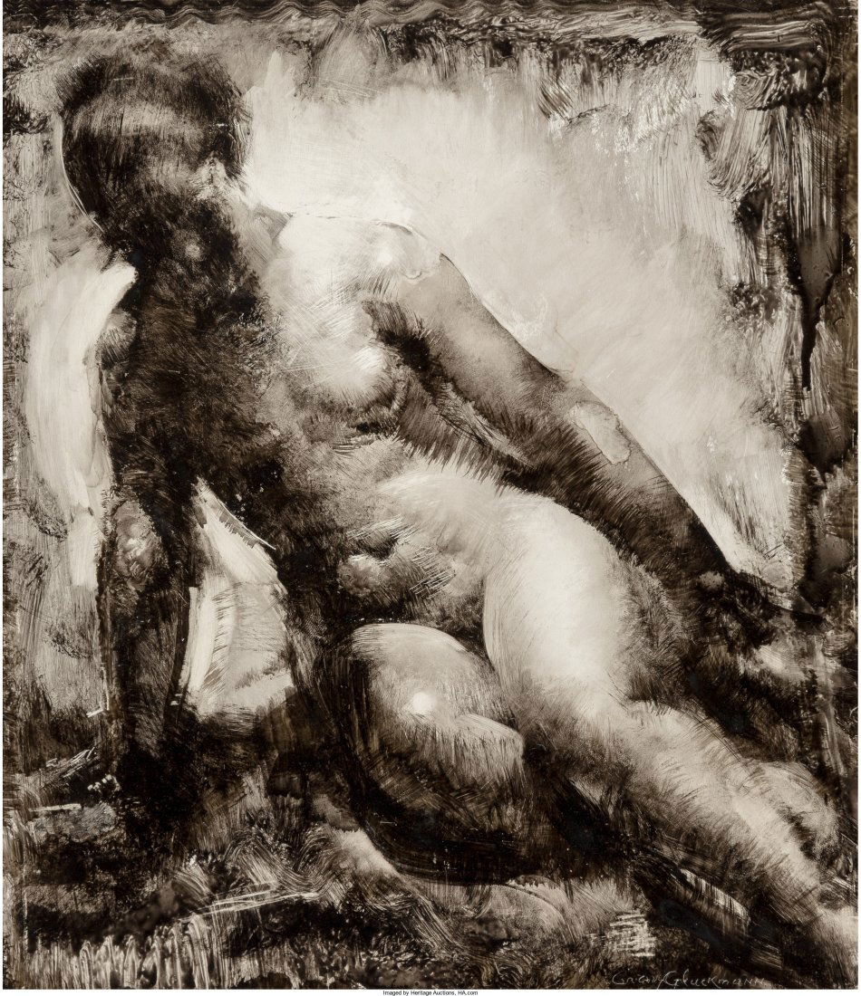 Grigory Gluckmann (Russian, 1898-1973) Seated Nu: Grigory Gluckmann (Russian, 1898-1973)Seated NudeInk wash on paper12-3/