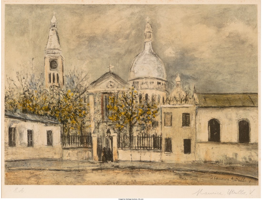 Maurice Utrillo (French, 1883-1955) Eglise Saint: Maurice Utrillo (French, 1883-1955) Eglise Saint Pieree de Montmartre Lithograph in color