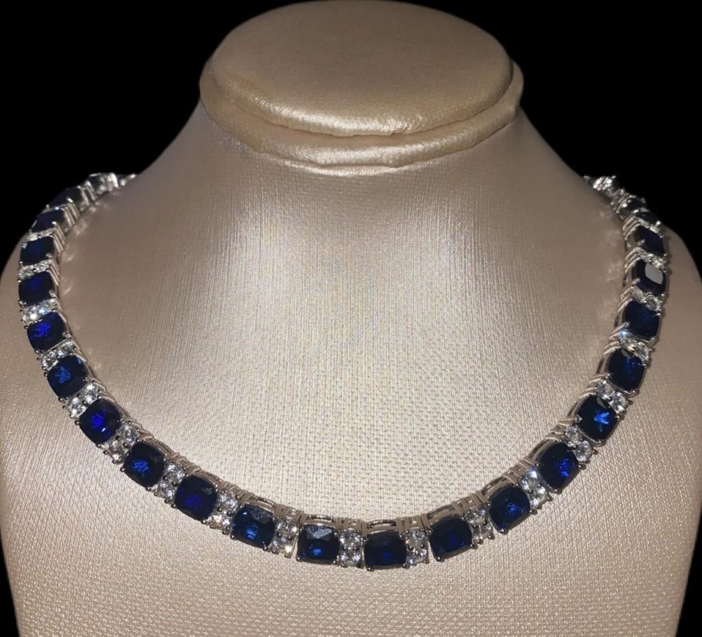 Elegant Cushion Cut 34.85 ct Sapphire Necklace (1 of 7)