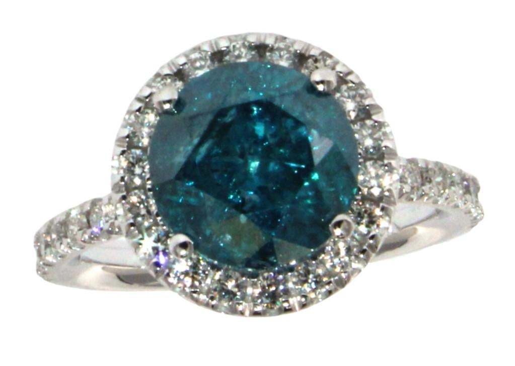 14kt Gold 4.20 ct Round Blue Diamond Ring (1 of 5)