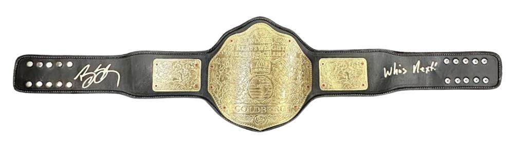Autographed Goldberg Championship Belt: GOLDBERG Signed Big Gold Heavyweight Championship Belt Inscribed "Who's Next?" (PSA) nc281 #190333