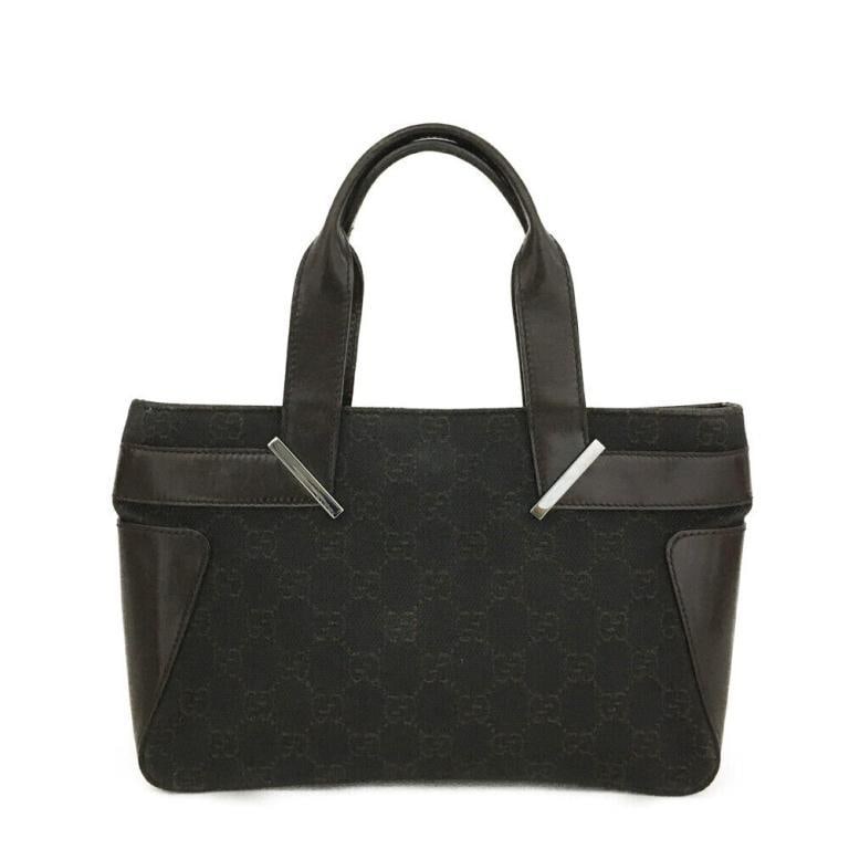 GUCCI BROWN LEATHER AND WEB CANVAS TOTE BAG (1 of 10)