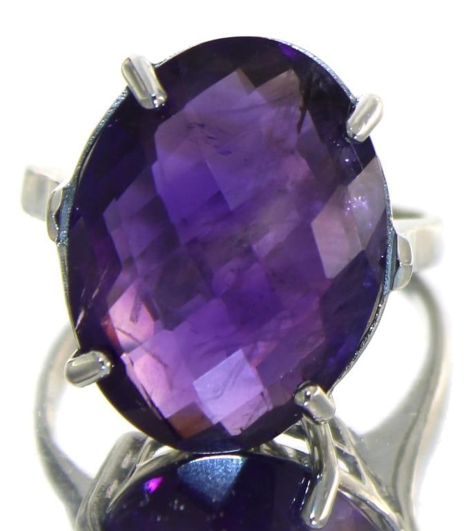 Natural 15.00 ct Amethyst Checkerboard Solitaire: Size: 9.25 Sterling Silver