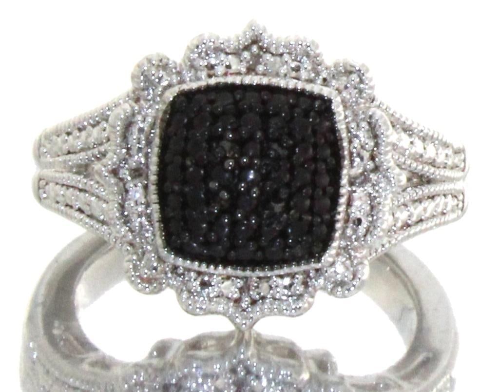 Elegant Black Diamond Cocktail Ring: Size: 7.25 Rhodium Over Brass