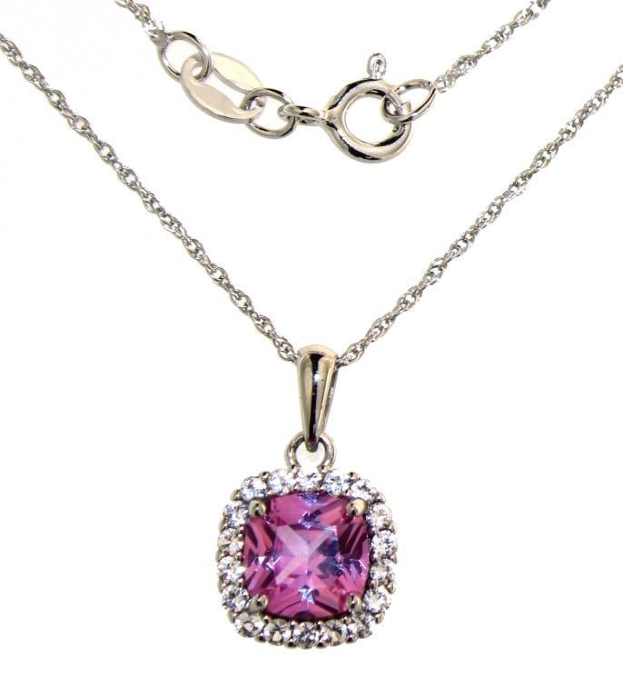 Cushion Cut Pink Sapphire Necklace: Sterling Silver Gemstones: Created