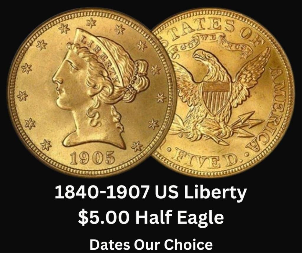 1840-1907 US Liberty Head $5.00 Gold Half Eagle (1 of 1)
