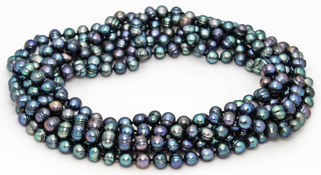 Genuine 96" Tahitian Cultured Pearl Necklace: 7mm. Genuine freshwater pearls.